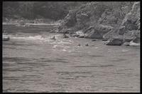 Canoers race in the whitewater rapids on the Potomac River between Great Falls and Sycamore Island, 04 May 1969