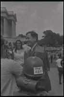 Congressman William Fitts Ryan appears at an anti-chemical and biological warfare rally on the U.S. Capitol Building steps, Washington, D.C., 04 August 1969