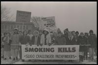 Young protesters, from the Sligo Challenger Pathfinders, carry a banner that says "Smoking kills" at an anti-smoking rally in Washington, D.C., 11 January 1970