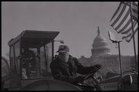 Two farmers participating in the agricultural strike drive their tractors in front of the U.S. Capitol Building during the first Tractorcade demonstration on the National Mall, Washington, D.C., 18 January 1978