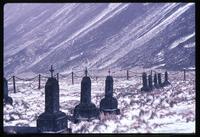 View of graveyard covered in snow
