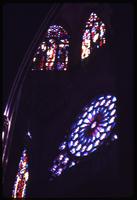 Close view of cathedral stain glass windows 