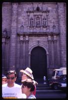 Lateral view of Guadalajara cathedral entrance from Central plaza