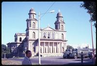 View of cathedral in Managua with tourist in foreground