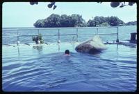 Jack Child swimming toward large rock near Lake Nicaragua
