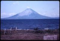View of Momotombo Volcano behind lake