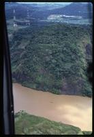 Aerial view of river and hills near Panama Canal