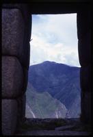 View of mountain from inside of Machu Picchu