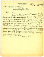 Letter from Charles W. Baldwin to Charles C. Glover in response to his offer to the Board of Trustees to purchase part of American University's campus, 1894 February 17