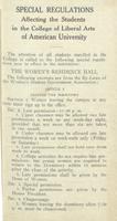 Special Regulations Affecting the Students in the College of Liberal Arts of American Univesity, undated