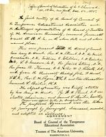 Agreement Between the Board of Counsel of the Temperance Education Association and the Trustees of the American University, 1895 December 06