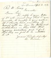 Letter From A. Nelson to Rev. G.W. Gray, 1893 April 03