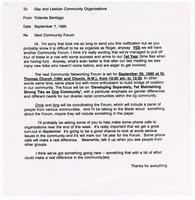 Letter from Yolanda Santiago to gay and lesbian organizations