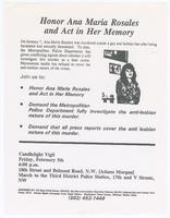 "Honor Ana María Rosales and act in her memory" candlelight vigil information