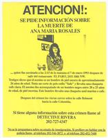 Flyer seeking information regarding the murder of Ana María Rosales