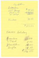 Handwritten budget tally