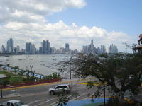 View of the Cinta Costera from Luna's Castle Hostel, Panama City, Panama