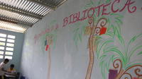 Alternate view of the "Welcome to the Library" mural at the local library, El Plátano, Panama 