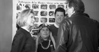 First Lady Hillary Clinton conversing with event attendees at the opening of the Internado Centro Cultural Mapuche in Temuco, Chile