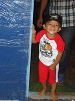 Boy smiling at a birthday party in El Plátano, Panama