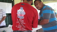 Two men participating in Cooperativa Pueblos Unidos de Lago Gatún (COOPULAG) agriculture-business workshop in Guabo, Panama