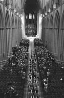 Overhead view of choir processional at the Washington National Cathedral (1977)