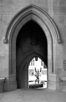 Arched doorway with view of the Garth Fountain at the Washington National Cathedral (1977)