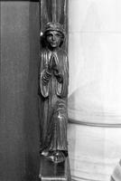 Detail of the front of a carved wooden angel on a chair, Washington National Cathedral (1977) (4)