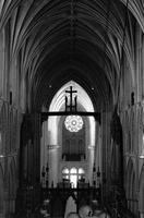 Overhead view of the nave from the high altar to the west facade at the Washington National Cathedral (1977)
