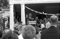 Senator Gene McCarthy speaking to a crowd at one of his presidential campaign events