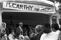 Senator Gene McCarthy presidential campaign event and banner