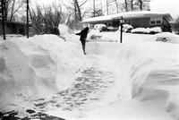 Alternate view of Richard Striner shoveling front walkway