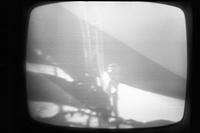 Photograph of television coverage of the Apollo 11 moon landing, 20 July 1969