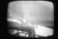 Television broadcast of astronaut walking on the moon during the Apollo 11 moon landing, 20 July 1969