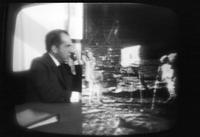 Television coverage of the Apollo 11 mission split screen with President Richard Nixon, 20 July 1969
