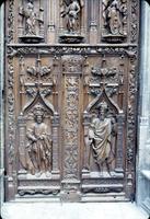 Carved wooden church door in Aix-en-Provence, France (September, 1960) (2)