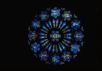 Stained glass rose window with twelve flower panels in the Washington National Cathedral (1977)