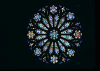 Stained glass rose window with eight flower panels in the Washington National Cathedral (1977)