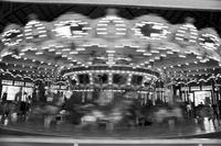 Action shot of the Dentzel Carousel at Glen Echo Park, Glen Echo, Maryland