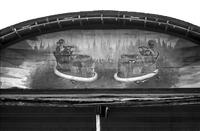 Close-up of the façade detail of the bumper car pavilion at Glen Echo Park, Glen Echo, Maryland
