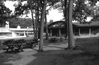 Bumper car pavilion with picnic area nearby at Glen Echo Park, Glen Echo, Maryland