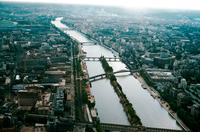 Aerial view of the River Seine, Paris, France (August, 1960)