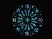 Stained glass rose window with eight flower panels in the Washington National Cathedral (1977)