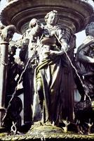 Close up view of Fountain of the Virtues in Nuremberg, Germany 