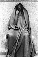 Alternate view of the Grief statue as part of the Adams Memorial at Rock Creek Cemetery, Washington, D.C.