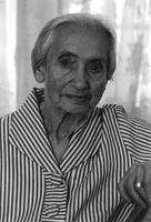 Alternate portrait of elderly woman in striped dress