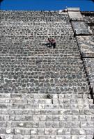 View of Herb Striner from a distance sitting on steps of Pyramid of the Sun, Teotihuacán, Mexico