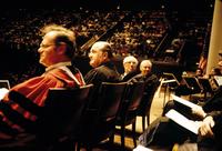 View of university president, faculty, and musicians in front of audience at American University, Washington, D.C.