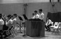 Brass and percussion section at a school band concert