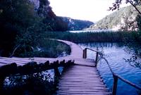 Walkway above water in Plitvice Lakes National Park, Croatia